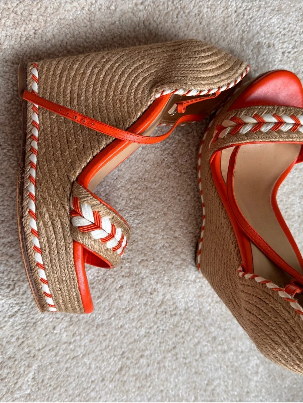 Gucci Orange Braided Espadrille Wedge Sandals